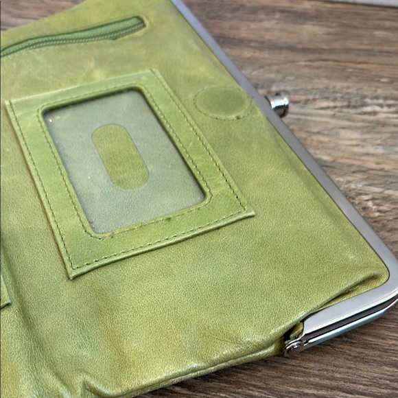 Hobo Lauren Clutch Wallet Leather Double Frame Dark Citron Moss Green Magnetic - Picture 5 of 16